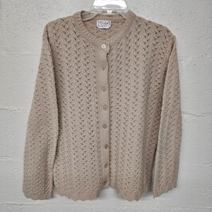Vintage Wintuk Medium Cardigan Womens Beige Open Knit Eyelet Lightweight Grandma